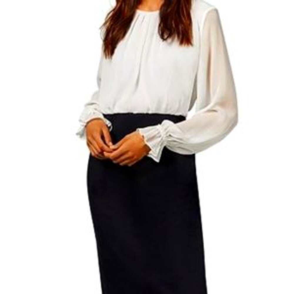 Ted Baker London White and Black Long Sleeve Dress